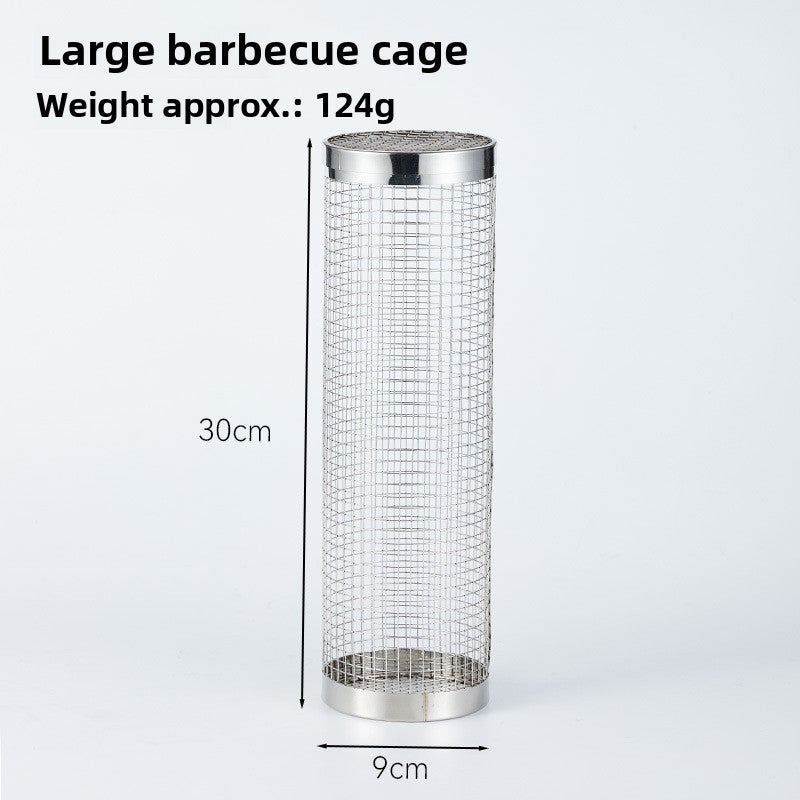 Stainless Steel BBQ Grill Net Tube Outdoor BBQ Cage Rolling BBQ Tube Cylindrical BBQ Net Meat Roasting Cylinder