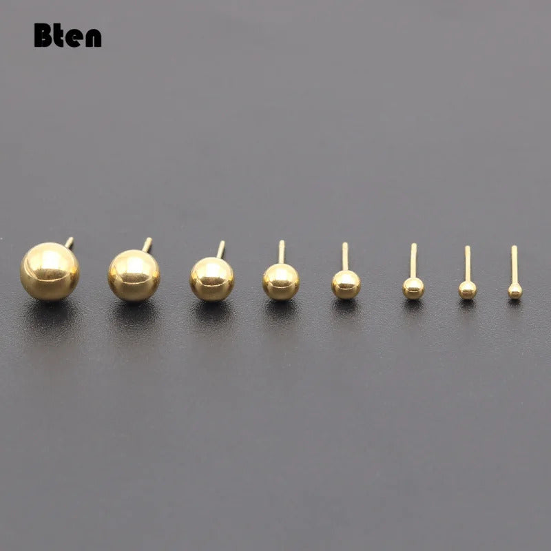 Bten 1 Pair Stainless Steel Ear Post 2-8mm Stud Earrings For Men Women Jewelry Gold Black Rose Silver Color Ball Earrings