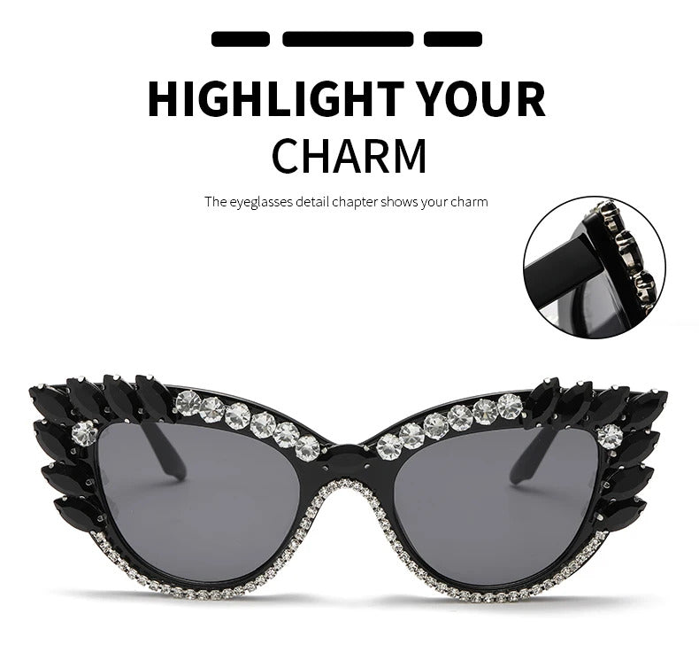 New Personality Fashion Cat Eye Colorful Big Diamond Glasses Droplet shaped Sunglasses Cat Eye Diamond Sun Glasses