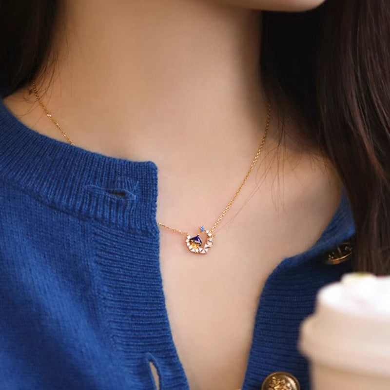 S925 Sterling Silver Crown Moon Castle Necklace for Women Fashion Exquisite Vintage Palace High-end Clavicle Chain Trend