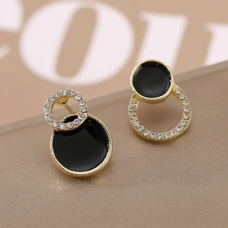 Korean Style Zircon Black Resin Square Ear Studs for Women Elegant Luxury Geometric Earrings 2024 Fashion Trends Jewelry Gifts