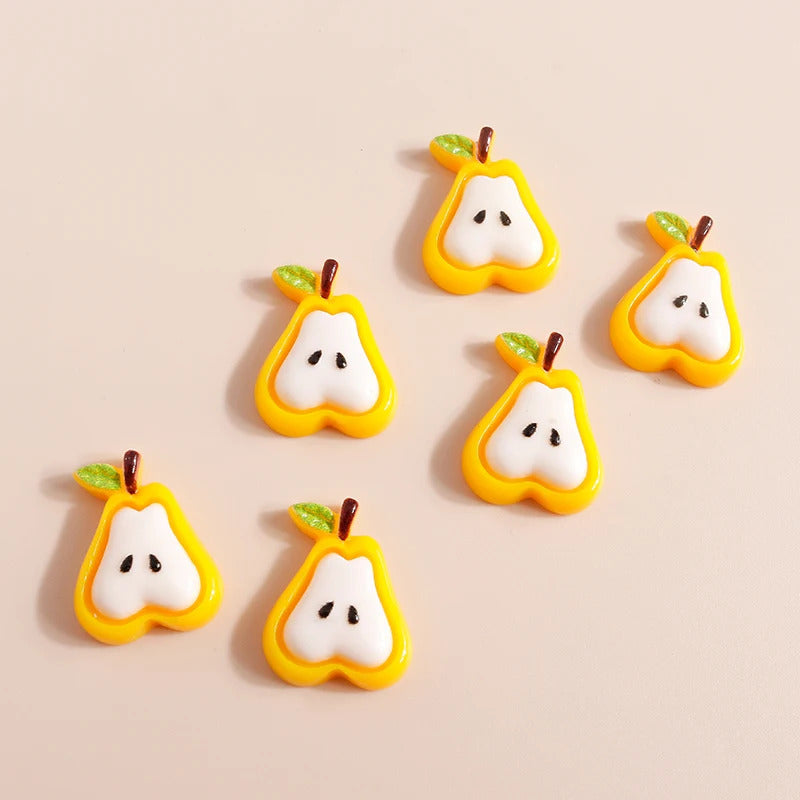 10pcs Mix Cute Mini Fruit Charms Pear Cherry Pineapple Peach Avocado Flat Back Resin Cabochons Scrapbook DIY Jewelry Accessories