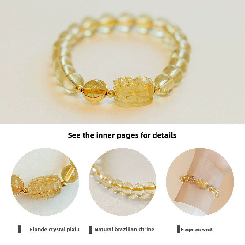 Natural Citrine Bracelet Women's Bracelet Rutile Gold Rutilated Quartz Bracelet Brazil Scattered Beads Money Drawing and Luck Changing Gifts for Girlfriend