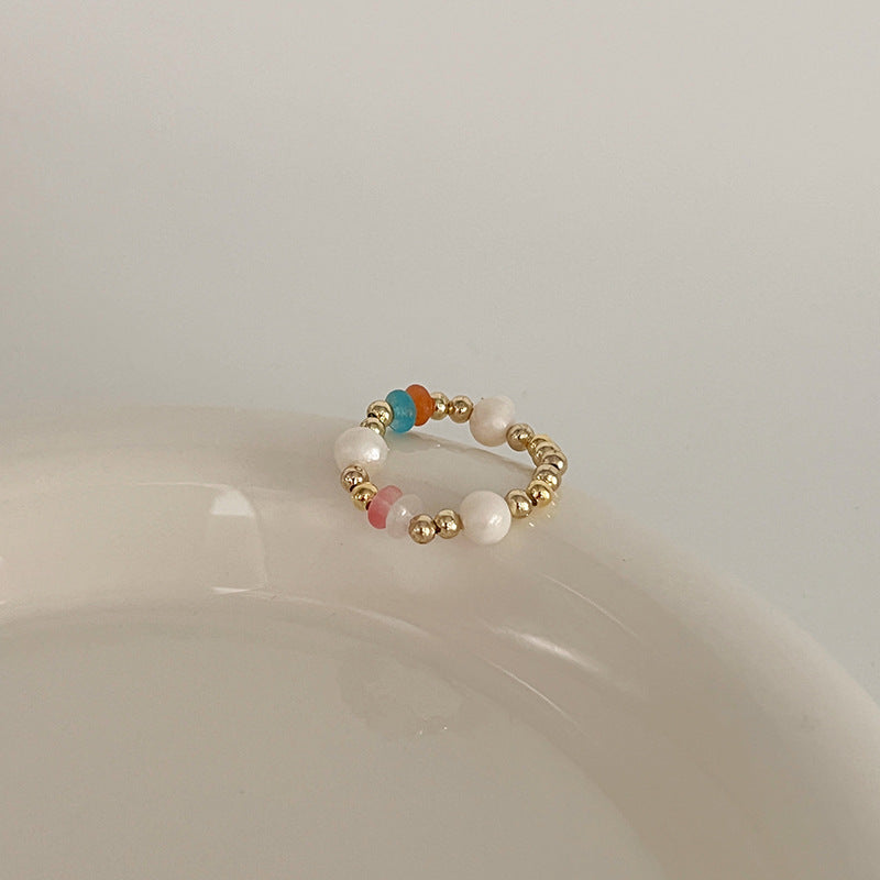 Color Crystal Beaded Ring Niche Design High-grade Finger Ring Light Luxury Elegant All-match Ring Accessories