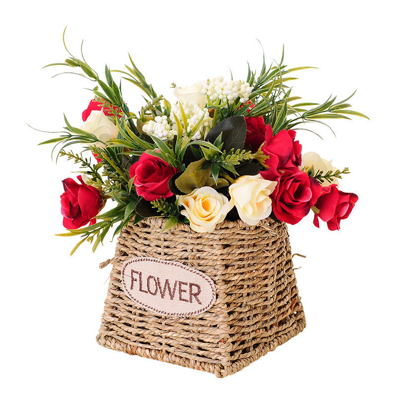 Handmade Straw Woven Flower Basket Woven Storage Living Room Decoration Ornaments Artificial Flower Arrangement Flower Basket