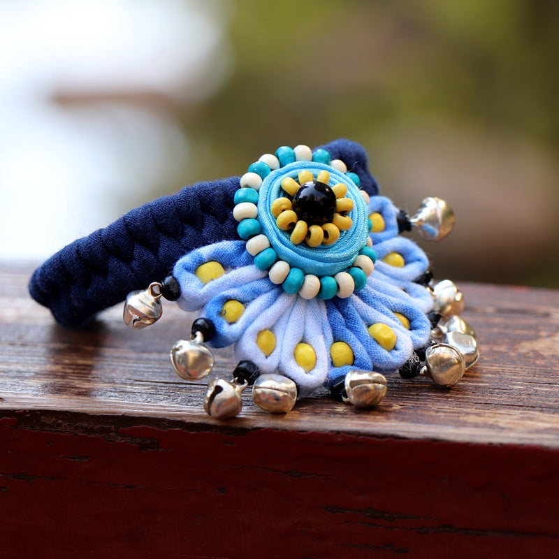 Blue Tie Dye Cloth Bracelet Dali Lijiang Hot Sale Hand-stitched Flower Fabric Bracelet Bracelet