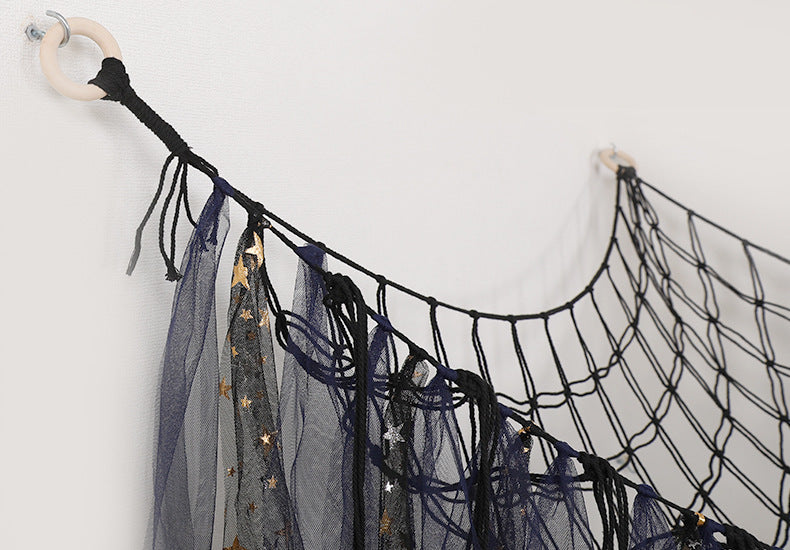 Cross-Border Ribbon Cotton String Doll Net Bag Hand-Woven Ribbon Triangle Net Bag Storage Net Bag Cotton String Wall Hanging Hammock