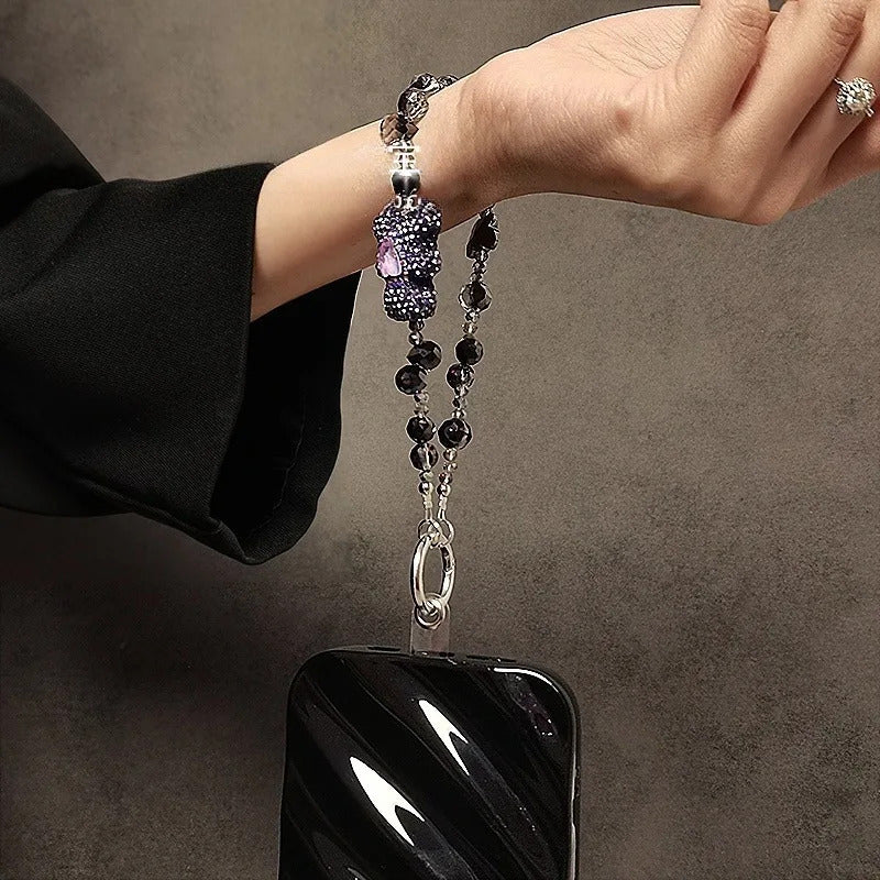 Luxury high-end full-diamond cartoon bear mobile phone lanyard beaded crystal mobile phone chain portable hanging chain bag key