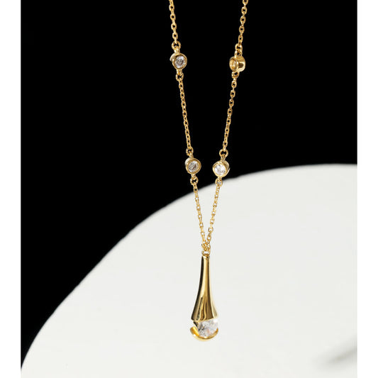925 Sterling Silver Water Drop Personality Necklace for Women, Light Luxury High-end Clavicle Chain, Ins Simple Jewelry