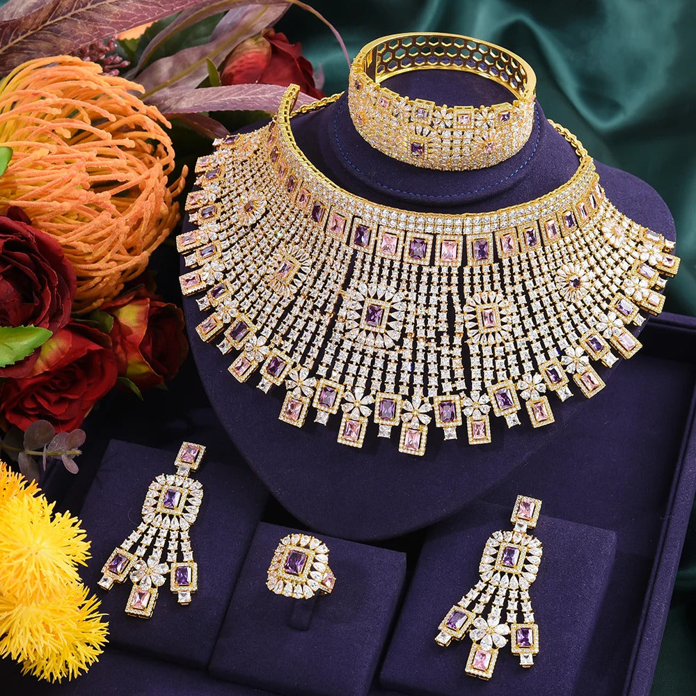 GODKI Luxury 4PCS Chokers Necklace Earring Sets Cubic Zirconia jewelry Sets for women Wedding Indian Bridal Jewelry Sets 2021