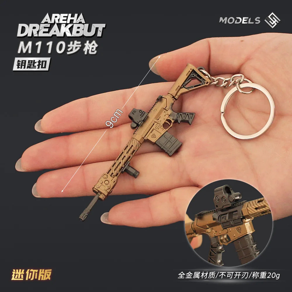 9cm Arena Breakout Gun Keychains Mini M110 Rifle Model Alloy Small Gun Toy Games Weapon Keychain Pendant Game Peripherals Gifts