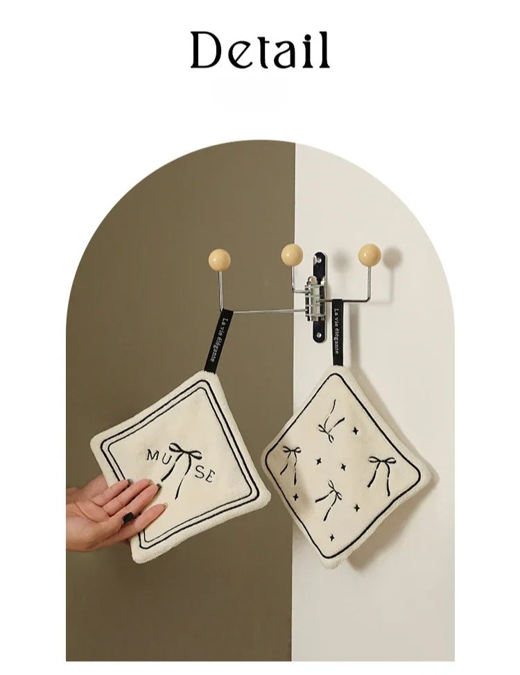 Double-layered Bow Pattern Thick Hand Towel Cleaning Cloths  Absorbent Hanging Towel Home Decoration Kitchen Accessories