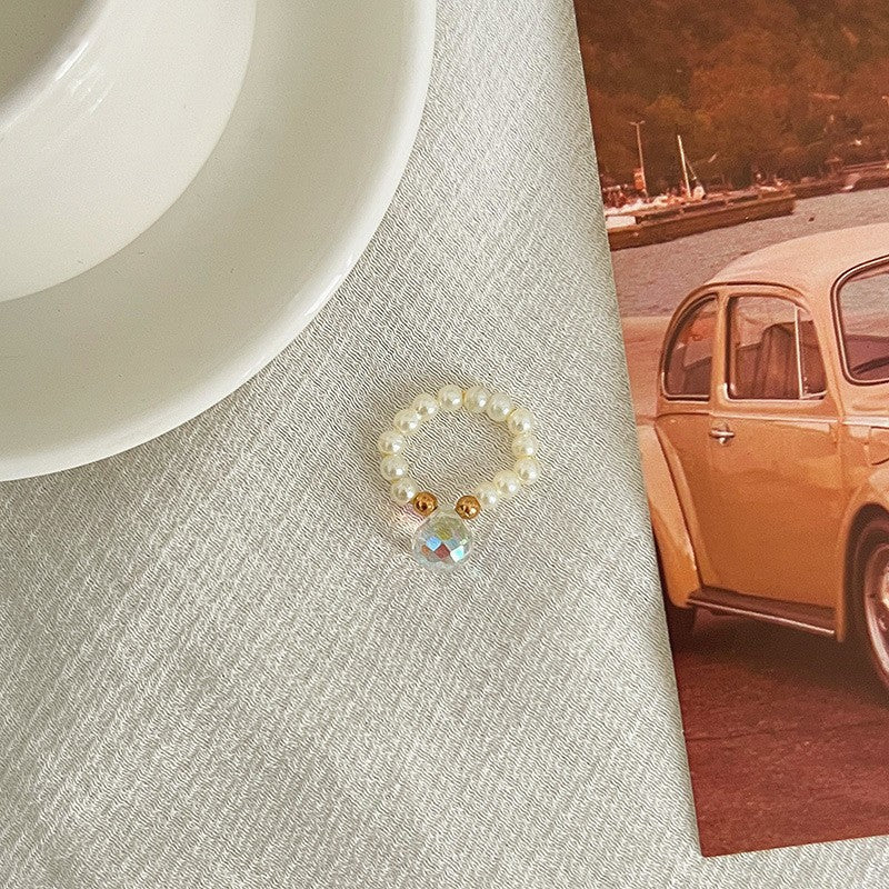 Color Crystal Beaded Ring Niche Design High-grade Finger Ring Light Luxury Elegant All-match Ring Accessories