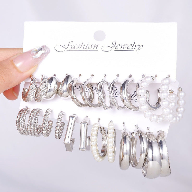 Fashion European and American style gold C chain earrings suit ladies temperament luxury high-end earrings