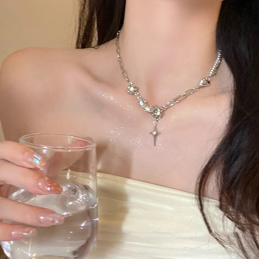 Y2K Crystal Butterfly Pendant Necklace Women Light Luxury Egirl Punk Heart Grunge Clavicle Chain Fashion Jewelry Party Gift 2023