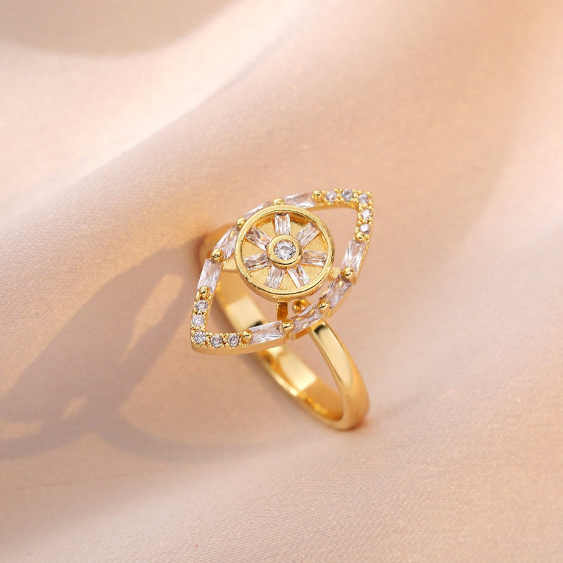 Rotating Ring for Women with Micro Paved Zircon, Elegant and Minimalist Style, Versatile Full Diamond Round Clover Ring Jewelry