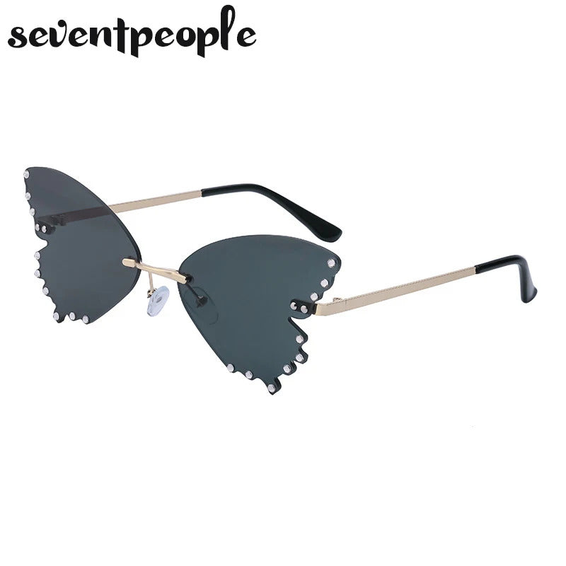 Diamond Butterfly Sunglasses Women 2023 Luxury Brand Designer Fashion Rimless Sun Glasses For Female Unique Party Shades Eyewear