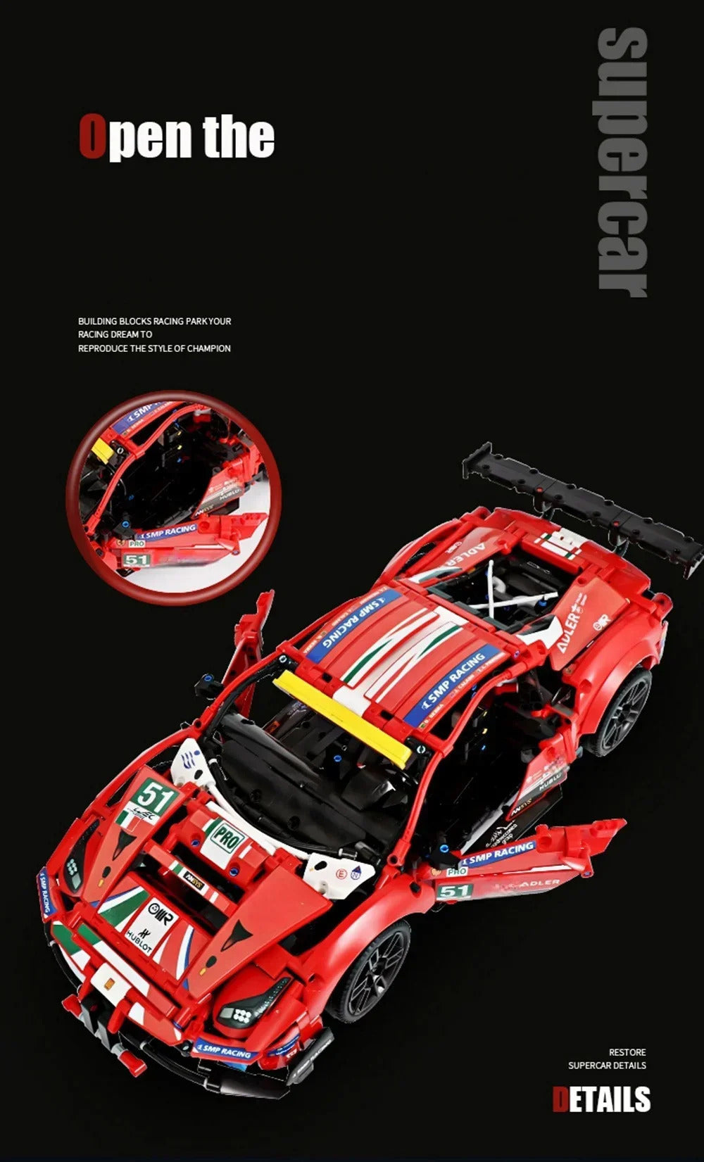 TECHNICAL 488 GTE Ultimate MOC Race Car Building Set 1684PCS Advanced Engineering Model STEM DIY Vehicle Bricks 42125