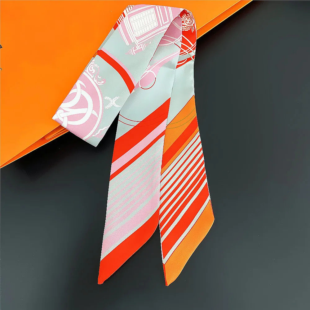 Fashion Women Hair Scarf 2024 New Brand Design Luxury Silk Scarf Fashion Print Headband Skinny Bag Scarves Neckerchief
