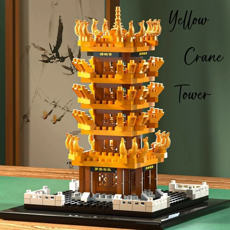 Building blocks Yellow crane Tower boys building series giant assembly picture educational toy girl series