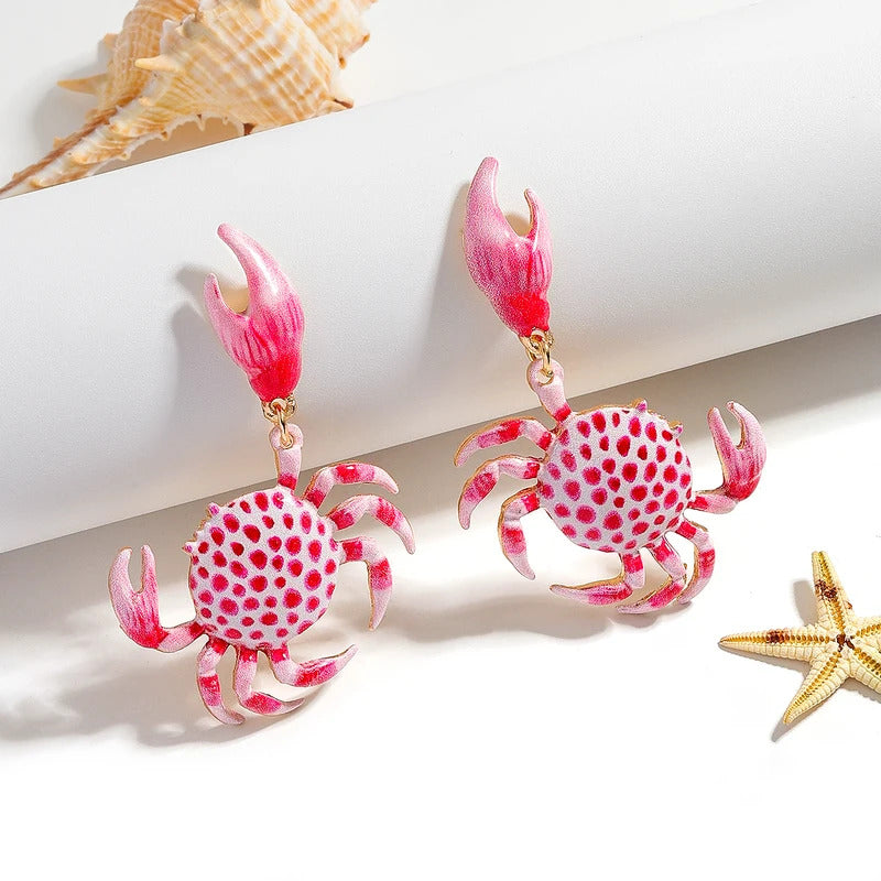 2025 New Design Fashion Enamel Crab Drop Earrings For Women Summer Vacation Beach Sea Animal Jewelry Cute And Fun Accessories