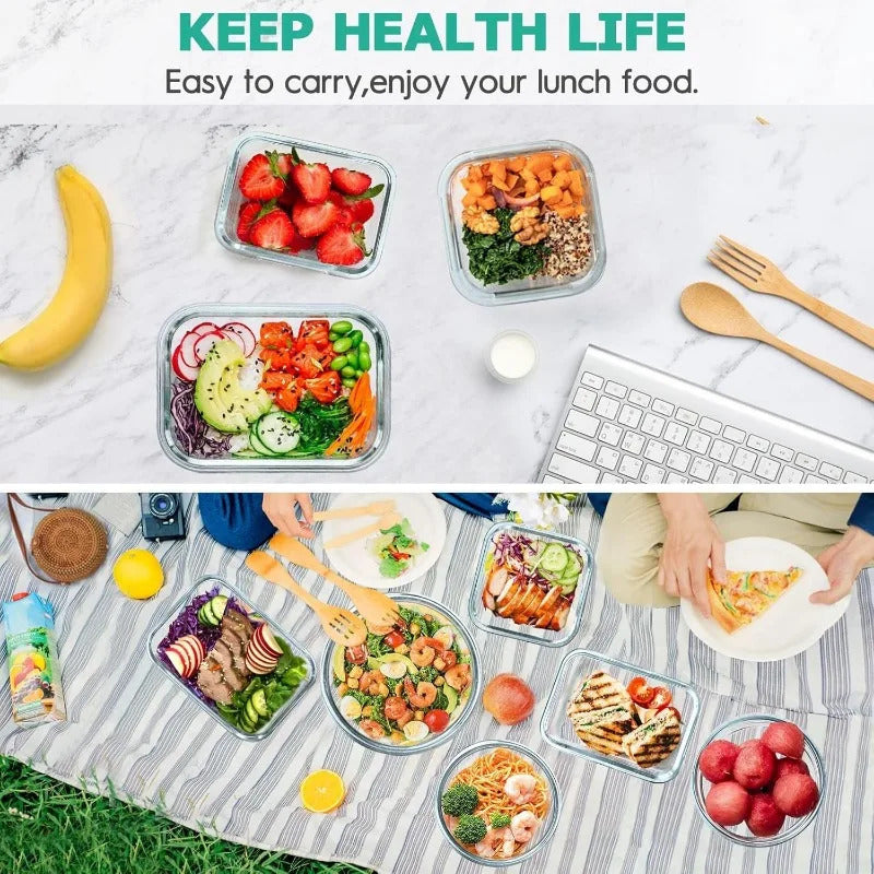 34pcs Glass Food Storage Containers with Lids Set, Airtight Glass Meal Prep Containers (17 Containers & 17 Lids), Leak Proof