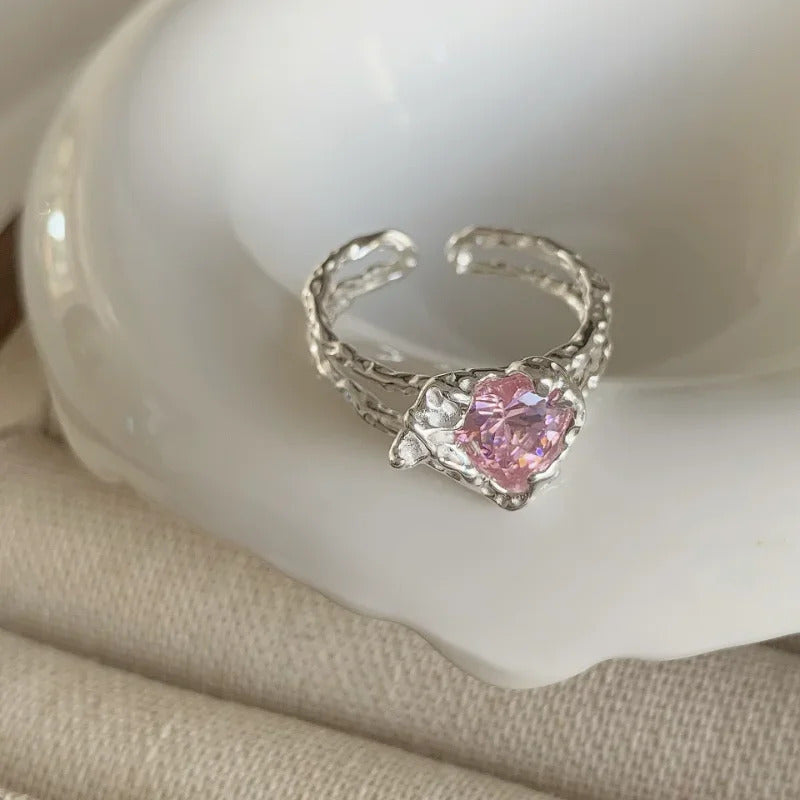 Fashion Sweet Cool Pink Heart Opening Ring Women Girls Y2K Adjustable Female Temperament Personality Finger Ring Jewelry Gifts