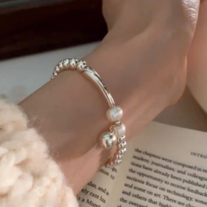 S925 Sterling Silver Beaded Pearl Bracelet for Women, Minimalist Style, Simple and Versatile, Niche High-end Feel Jewelry