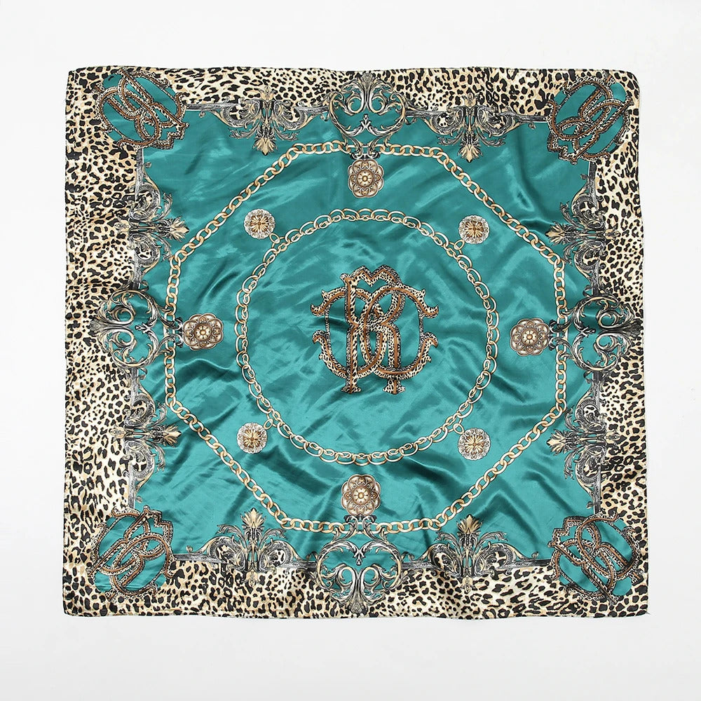 90*90cm Silk Satin Square Scarf Women Leopard Printed Headband Luxury Designers Scarf Handkerchief Foulard Silk Hair Band