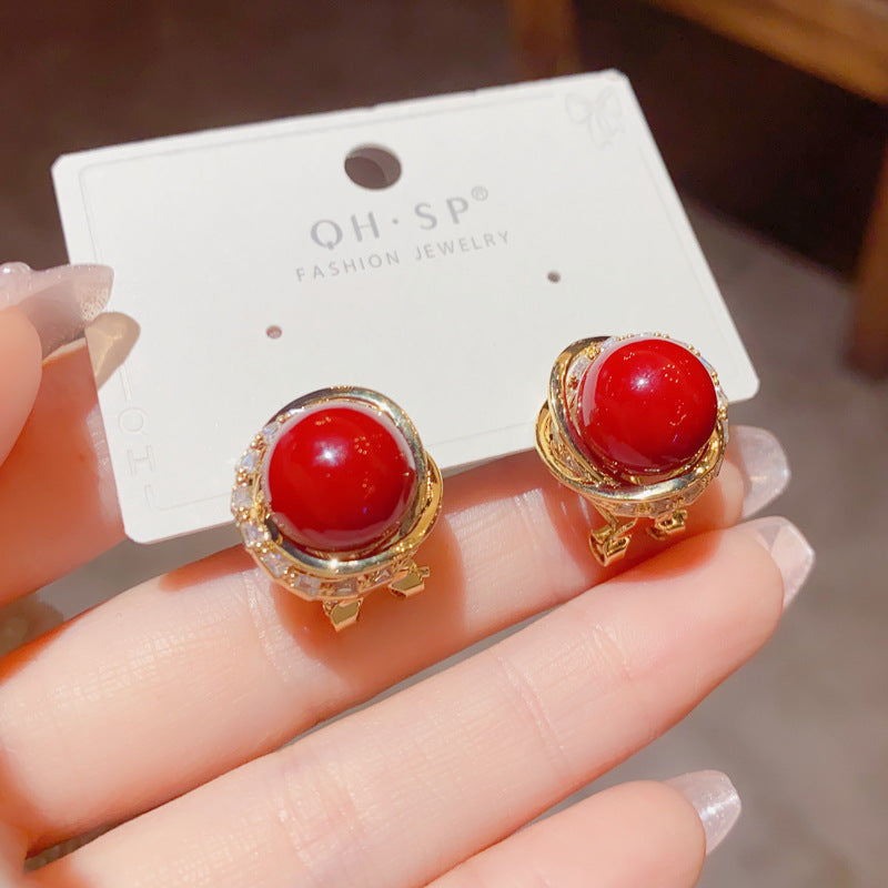S925 Silver Needle Korean Fashion Simple Diamond-Studded Wrapped Pearl Earrings Exquisite Petite Versatile Socialite Earrings