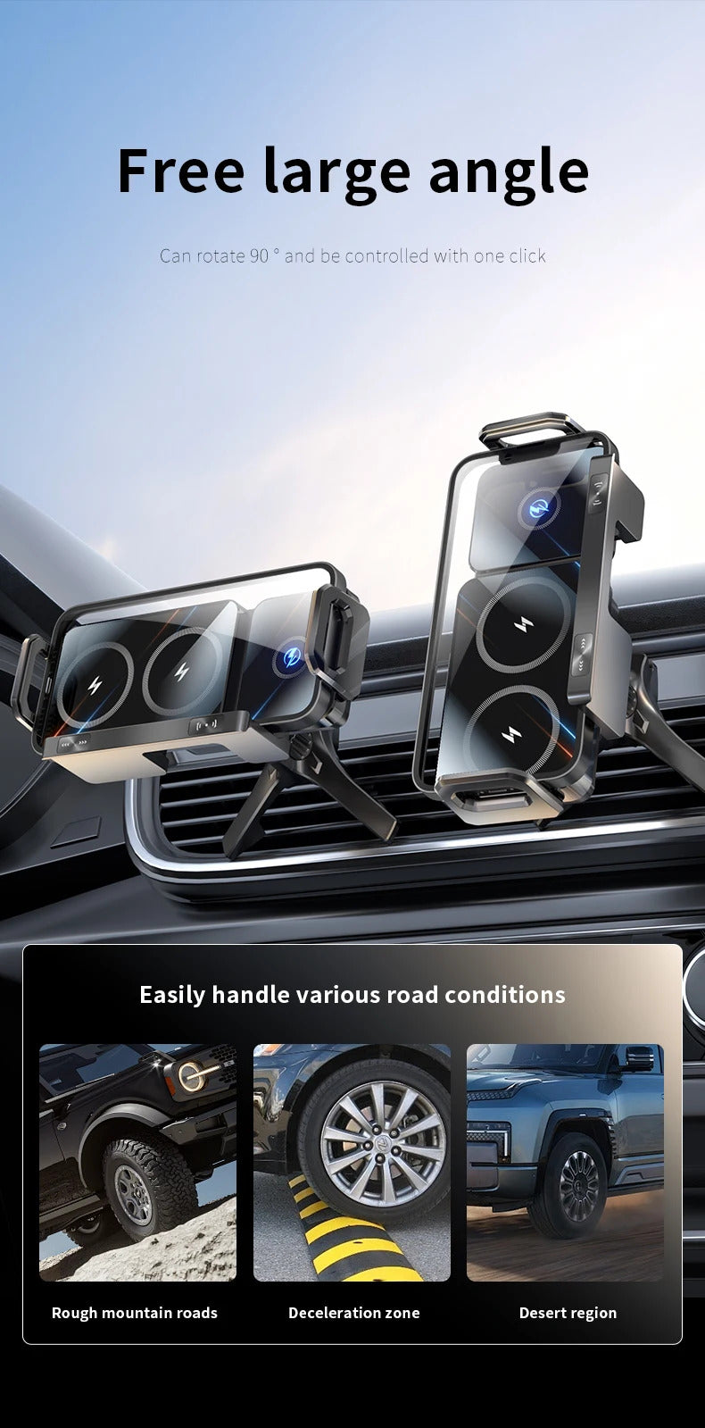 New 15W Wireless Fast Car Charger Mount Gravity Car Phone Holder For Samsung Automatic Rotating Universal Phone Charging Stand