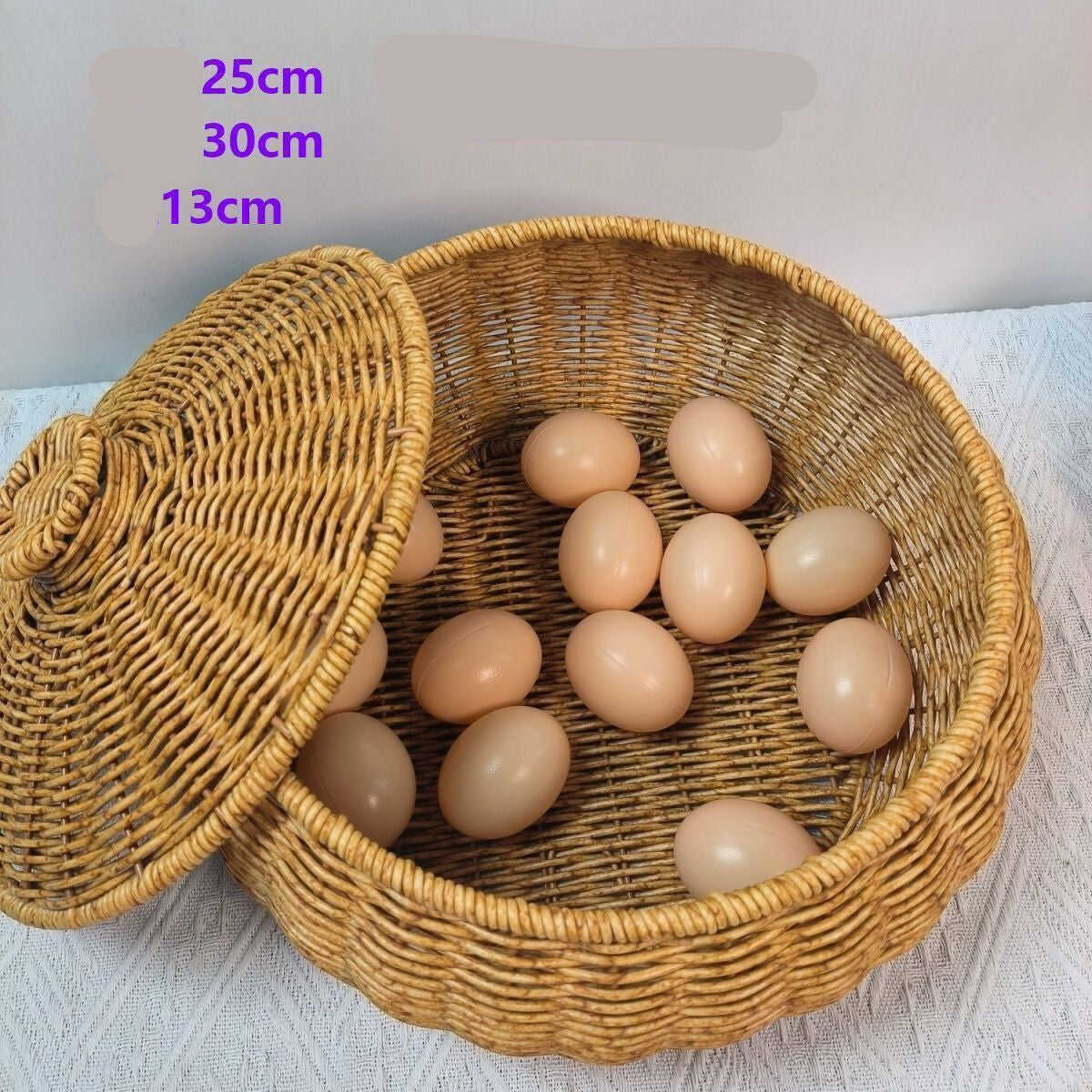 Egg Basket Steamed Bun Basket Rattan Storage with Lid Handmade Woven Living Room Fruit Round