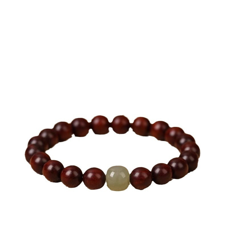 Natural Small Leaf Red Sandalwood Bracelet for Men and Women Couples Black Ebony Wooden Buddhist Beads Golden Silk Sandalwood Bracelet Hetian Jade Top Beads