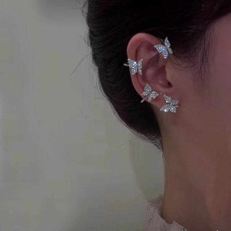 Korean Style Butterfly Ear Clips Without Piercing For Women Sparkling Zircon Ear Cuff Clip Earrings Wedding Party Jewelry Gifts