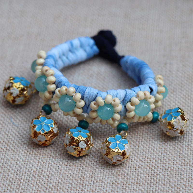 Blue Tie Dye Cloth Bracelet Dali Lijiang Hot Sale Hand-stitched Flower Fabric Bracelet Bracelet