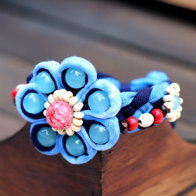 Blue Tie Dye Cloth Bracelet Dali Lijiang Hot Sale Hand-stitched Flower Fabric Bracelet Bracelet
