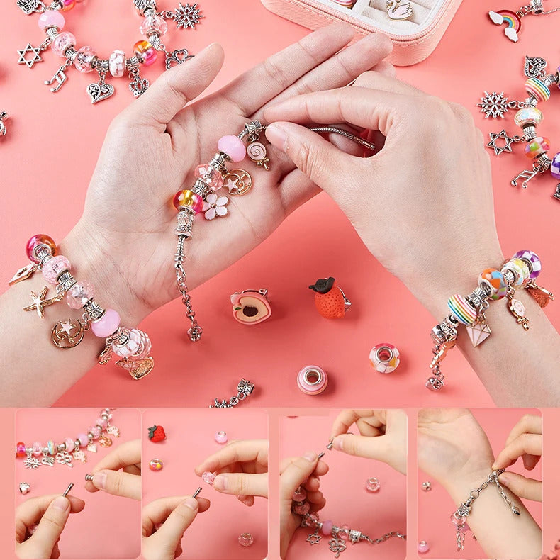 DIY Beaded Bracelet Set with Storage Box for Girls Gift Acrylic European Large Hole Beads Handmade Diy Jewelry Making Kit