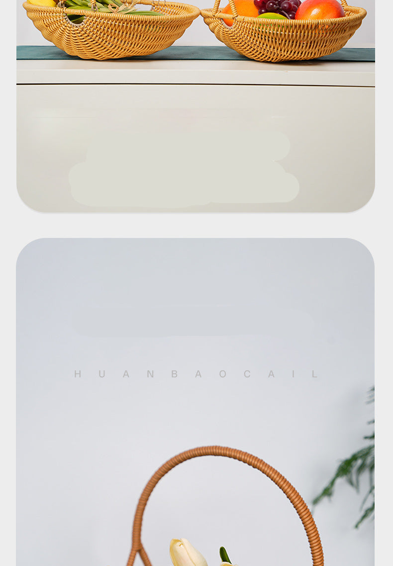 Woven Handheld Basket Picnic Storage Vegetable Fruit Kitchen Living Room Egg Snack Organizer Basket