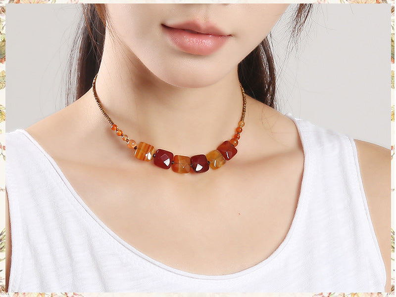 Natural Agate Clavicle Chain Neck Necklace Women's Neck Pattern Neck Chain
