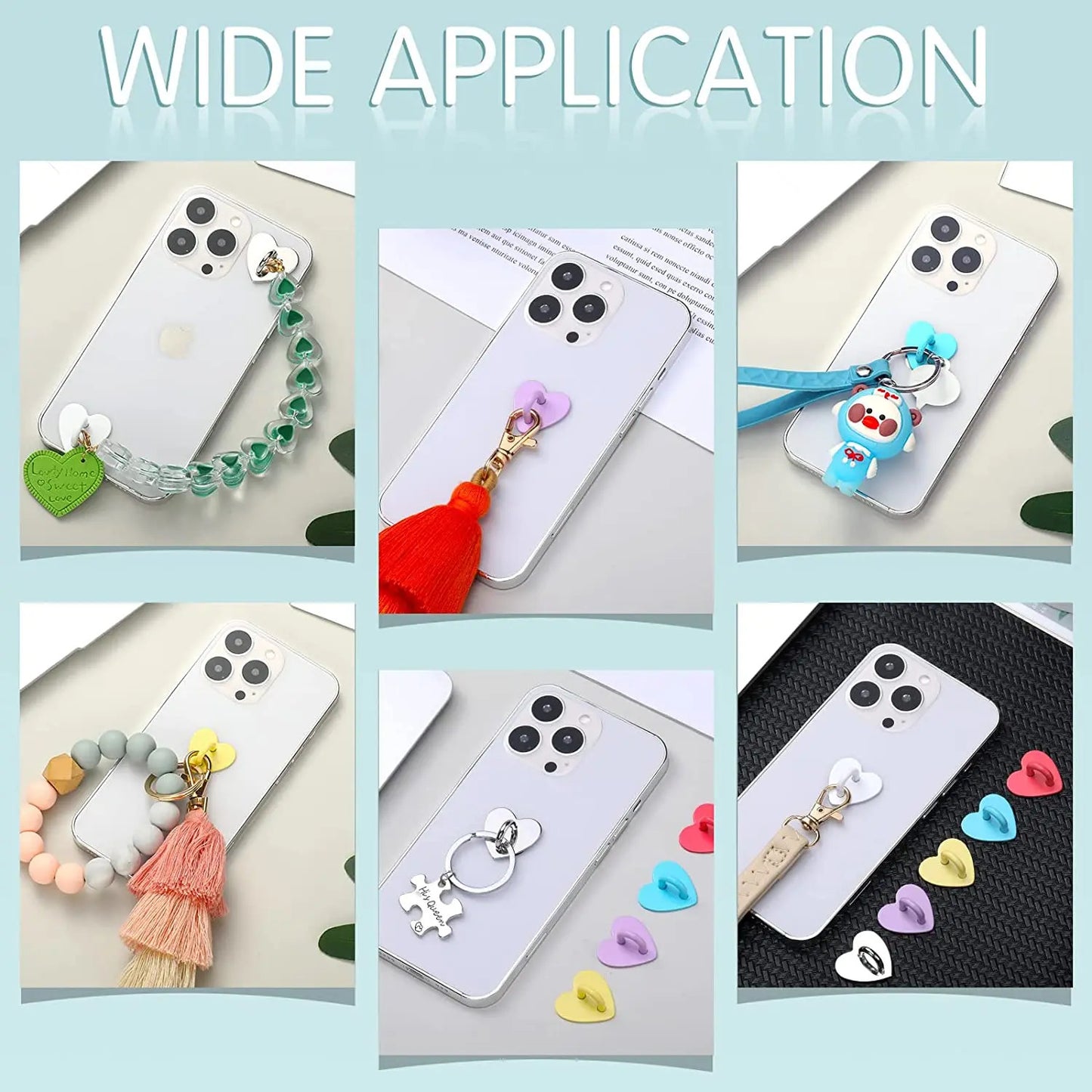 Kawaii Adhesive Metal Heart Phone Charm Holder Mobile Phone Case Finger Ring Stand Hook Buckle Clasp Bear Keychain Pearl pendant