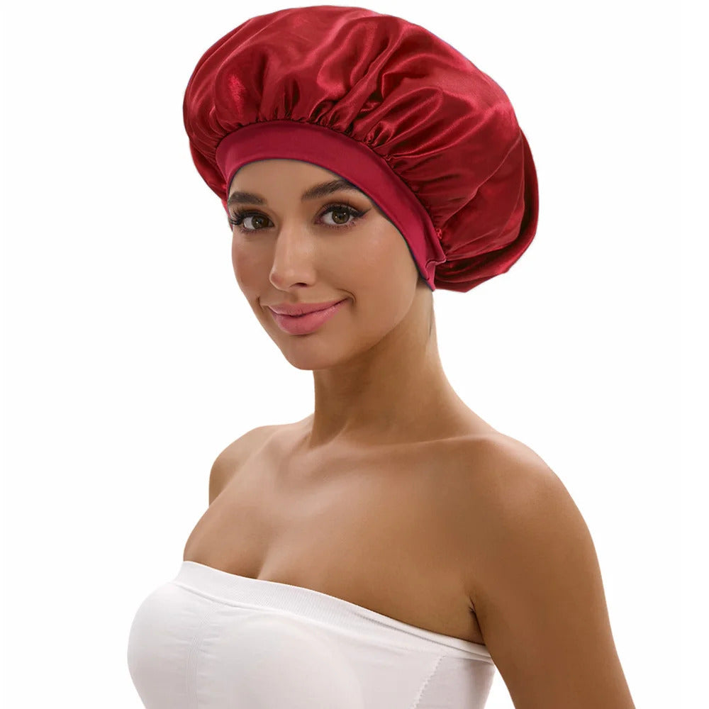 Satin Bonnet with a Wide Brim Perfect for Everyday Use During Showers.