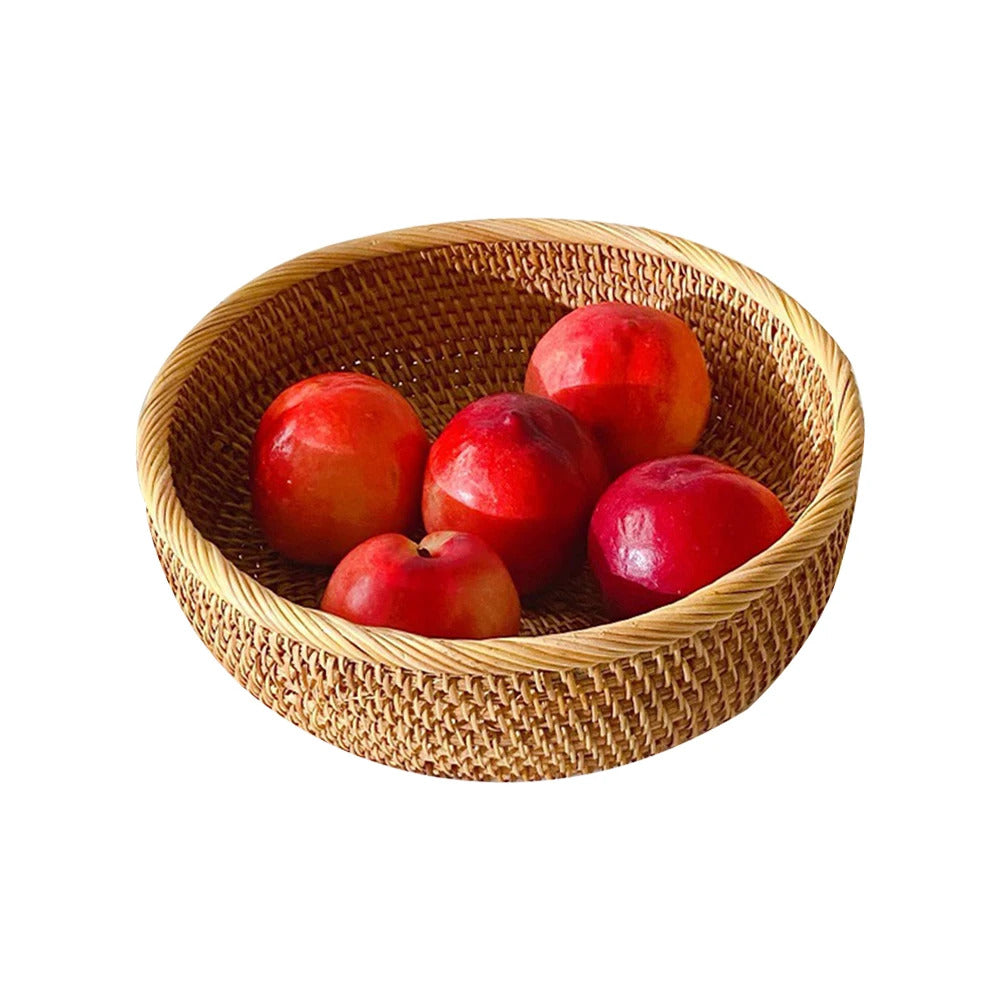 Hand-woven Flower Basket Food Storage Platters Natural Simplicity Rattan Storage Basket for Home Kitchen Storage Accessories