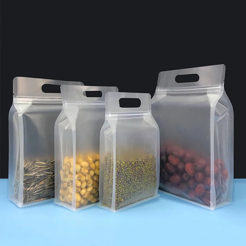 4PC PET Food Storage Bag Stand Up Zip Shut Bags Reusable Ziplock Saran Wrap Plastic Bags Leakproof Food Fresh-keeping Packaging