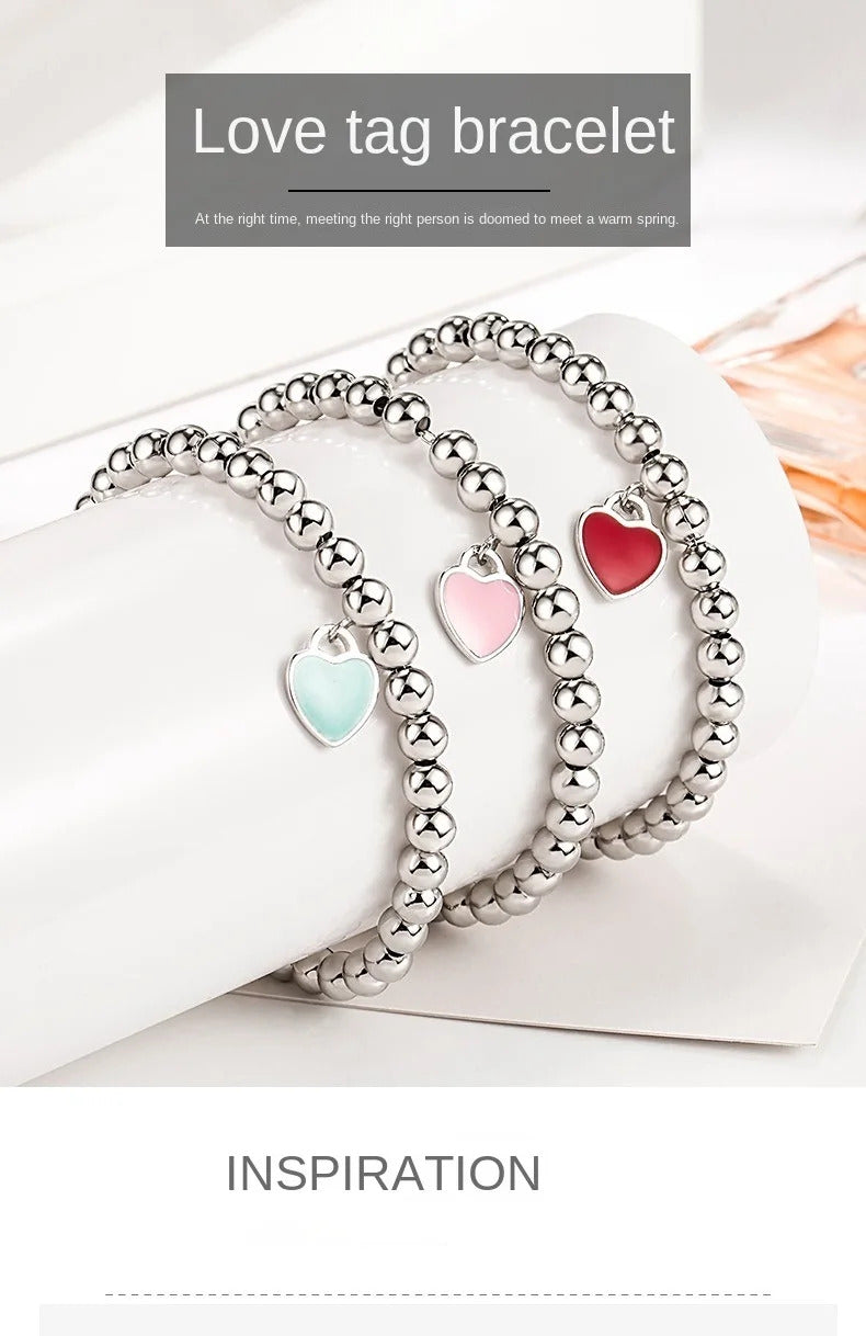 Designer 925 Silver Jewelry Necklace Woman Retro Heart-Shaped Enamel For Girls Cute Silver Bead Birthday Gift