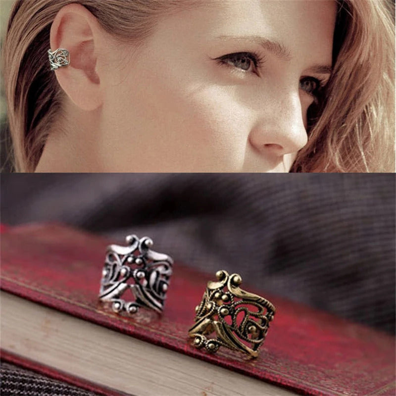 Antique Ear Cuff for Women Punk Small Hollow Flower Charm Retro Clip Earrings Cheap Ear Jewelry Party Gift Wholesale
