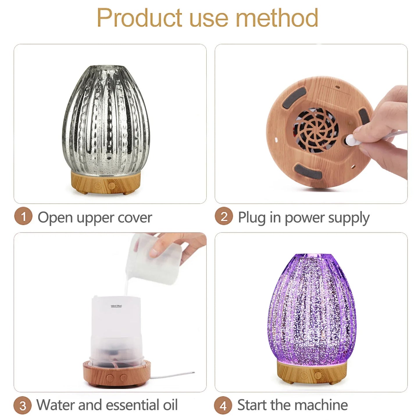 3D Air Humidifier Glass Aromatic Machines Ultrasonic Essential Oil Aroma Diffuser 4 Timing 7 LED Lights 100ml for Home