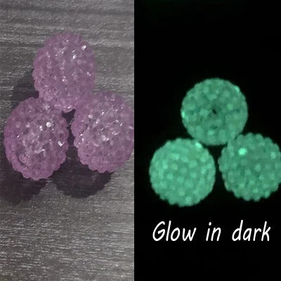 Newest  20mm 100pcs/bag Resin Rhinestone Glow In Dark Beads For Fashion Chunky Jewelry/Necklace