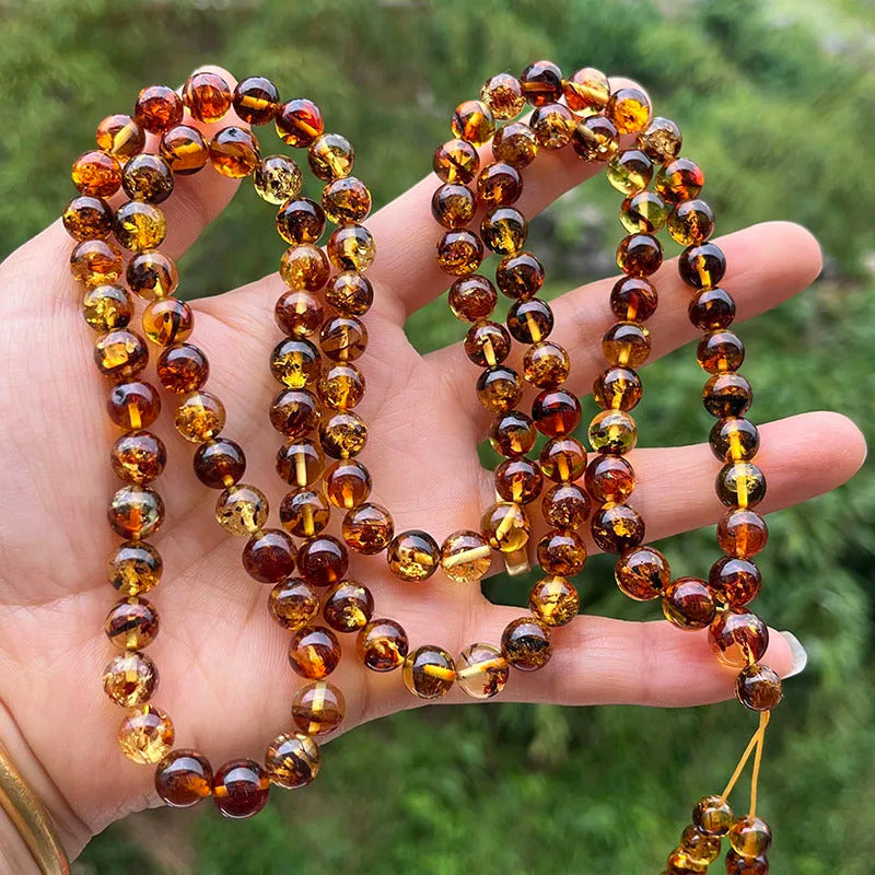6mm-9mm Original Amber Bracelet for Men Women Unique Diy Flower Beads Rosary Long Necklace Baltic 2025 New Natural Stone Jewelry