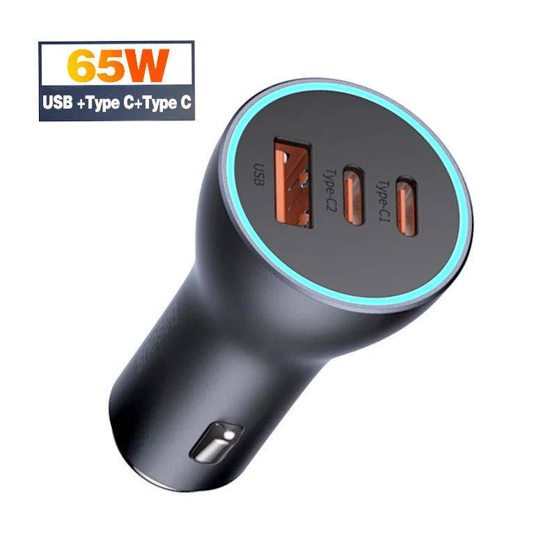 Baseus 65W Car Charger USB Type C Quick Charge 4.0 QC 3.0 PD Fast Charging For iPhone 13 Xiaomi Samsung Huawei USB C Car Charger