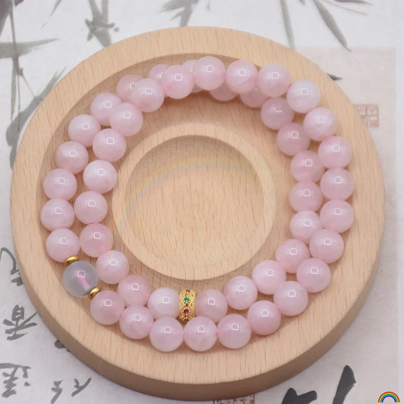 Natural Pink Crystal Double Loop Bracelet 8mm Simple Bracelet with Authentic Protection for Natural Rwbuy Brand Jewelry
